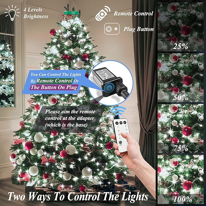 Christmas String Lights for Tree, Christmas Tree Lights 480 LEDs with Memory Function & 8 Lighting Modes, 9.84FT x 16 Lines Fairy Light with Remote & Timer for Christmas Tree Decorations - Cold White