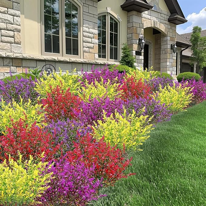 20 Bundles Artificial Lavender Flowers for Outdoors Summer Decor, UV Resistant Fake Flowers Plastic Faux Plants Wedding Kitchen Office Table Centerpieces Home Porch Yards Cemetery Decor(Mix Colors)