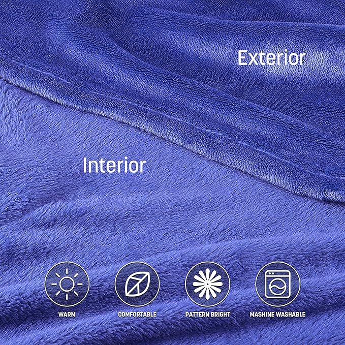 Catalonia Wearable Fleece Blanket with Sleeves and Foot Pockets for Adult Women Men, Micro Plush Comfy Wrap Sleeved Throw Blanket Robe Large, Blue