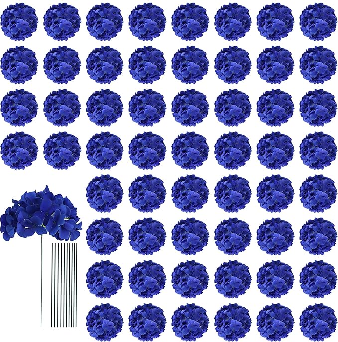 AVIVIHO 65Pcs Royal Blue Flowers Hydrangea Artificial Flowers Bulk Realistic Fake Hydrangeas Silk Flowers with Stems for Home,Weddings,Party,Table Centerpieces,Father's Day,Baby Shower Decor