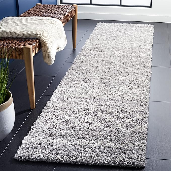 SAFAVIEH Arizona Shag Collection Area Rug - 2'6" x 14' Runner, Grey & Ivory, Non-Shedding & Easy Cleaning, Plush Thick Pile, Ideal for Living Room, Bedroom, Dining Space (ASG741G)