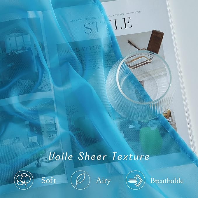 NICETOWN Voile Sheer Teal Curtains 96 inches Long 2 Panels Set, Grommet Casual Window Treatments with Light Filtering Airy & Elegant for Bedroom/Living Room, W54 x L96