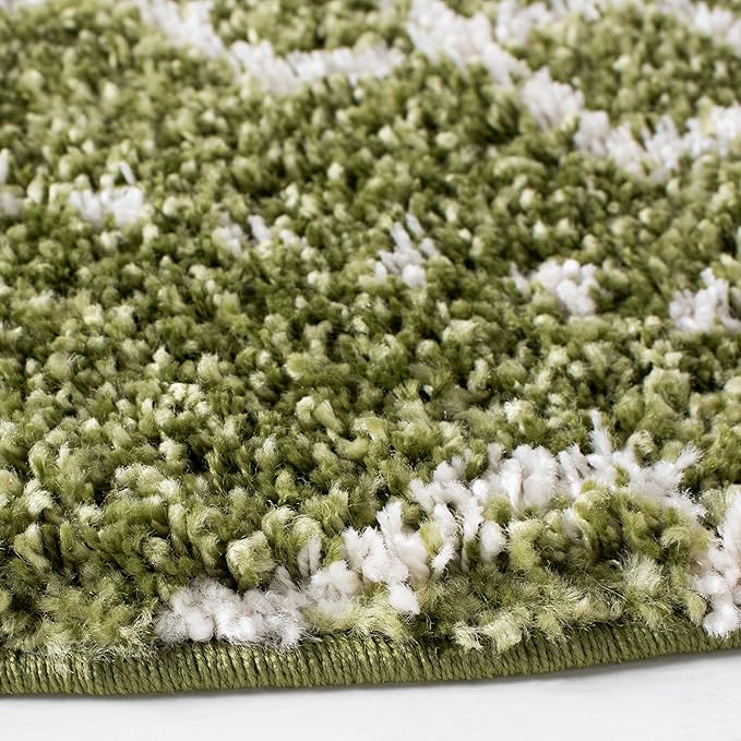SAFAVIEH Arizona Shag Collection Area Rug - 5'1" Round, Green & Ivory, Moroccan Design, Non-Shedding & Easy Care, 1.6-inch Thick, Ideal for The Living Room, Dining, Bedroom (ASG741X)