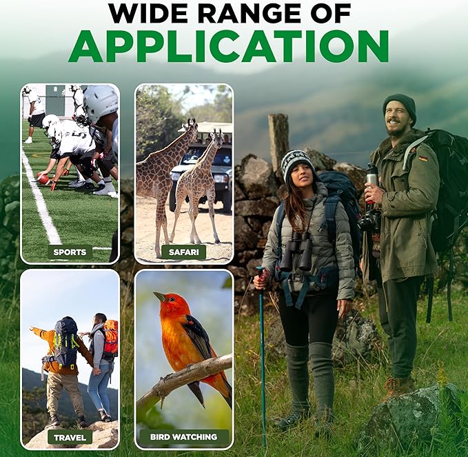 Binoculars with Smart Phone Bracket Adapter, Militar, 20x50, Adults, Bird Watching, High Power Waterproof with Low Light Night Vision for Hunting, Travel, Games, Carrying Case Strap.