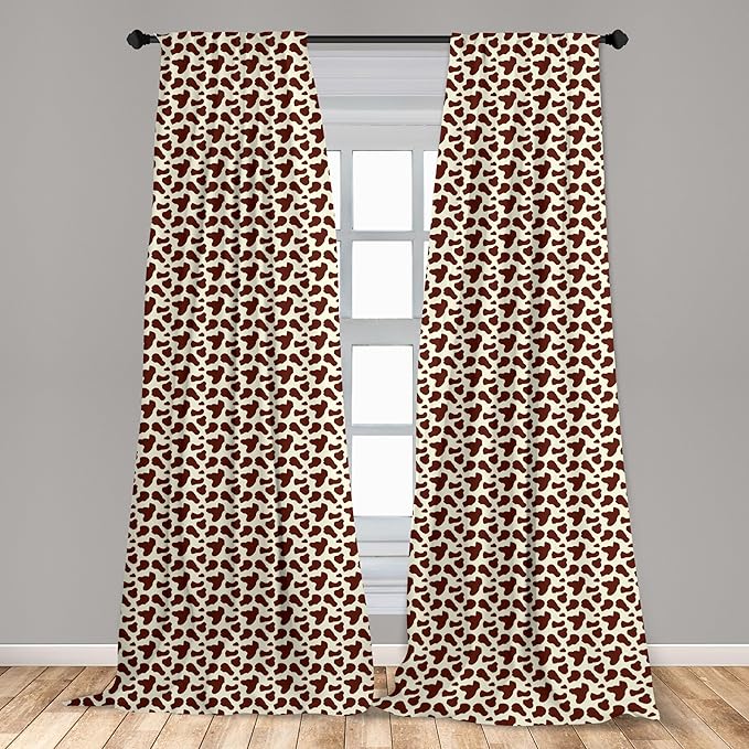 Ambesonne Cow Print Window Curtains, Cattle Skin with Brown Spots Agriculture Cow Oxen Hide Camouflage Pattern, Lightweight Decor 2-Panel Set with Rod Pocket, Pair of - 28" x 63", White Brown