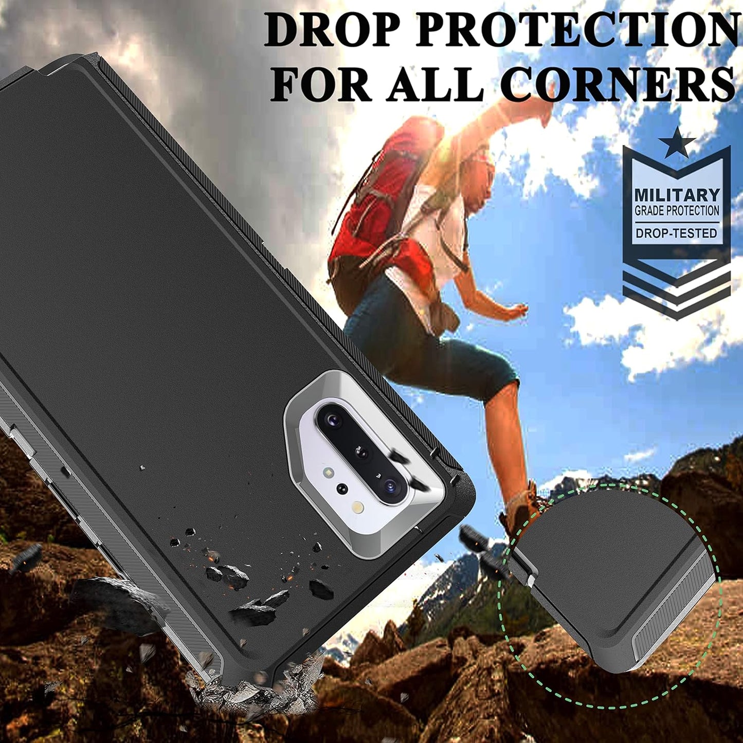Note 10 Plus Case with Self Healing Flexible TPU Film and Camera Lens Protective Film, YmhxcY Heavy Protection Cover