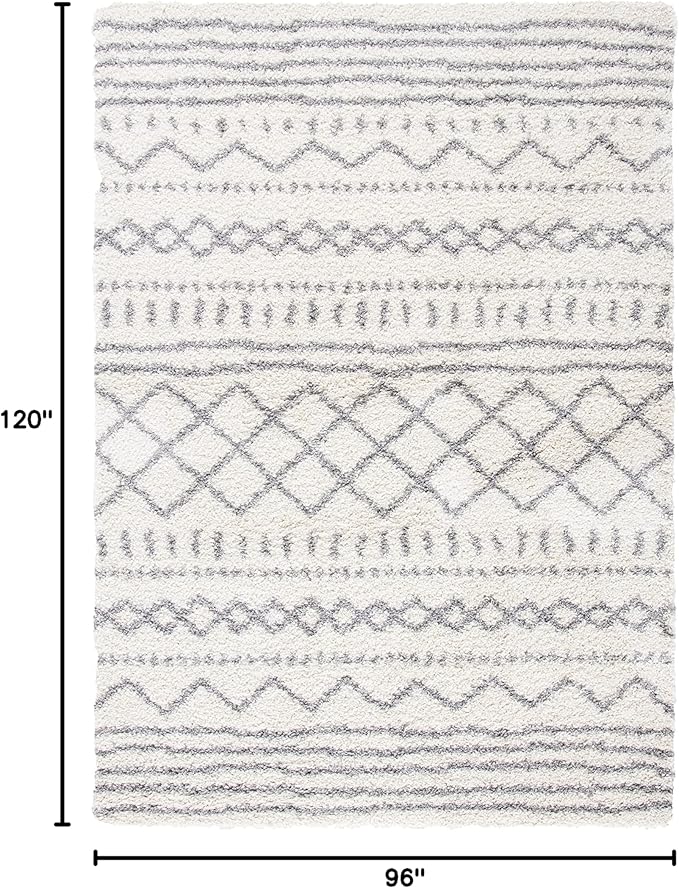 SAFAVIEH Area Rug 8x10 - Arizona Shag Collection - Large - Ivory & Grey, Moroccan Design, Non-Shedding & Easy Cleaning, Ultra Plush Thick Pile, Ideal for Living Room, Bedroom, Dining Space (ASG741F)