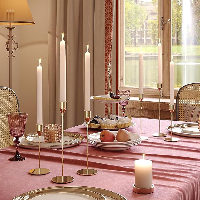 Gold Taper Candle Holders Set of 6, Metal Candlestick Holders for Table or Mantel Decor Centerpiece, Candle Stick Holder Decor for Wedding, Dinning, Party or Anniversary