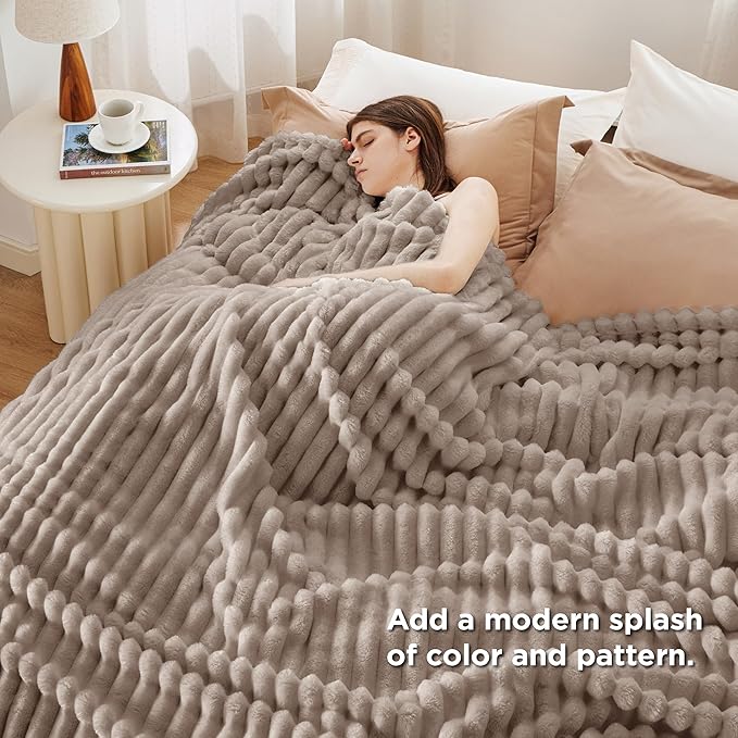 Bedsure GentleSoft Mocha Meringue Fleece Blanket for Couch - Cozy Soft Blankets for Women, Cute Small Throws for Girls, 108x90 Inches