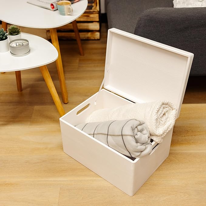 Large White Wooden Box Storage with Hinged Lid | 15.8 x 11.8 x 9.44 inches (+-0.5) | Gift Box Storage Document | Wood Keepsake Chest PRODUCT NOT INTENDED FOR 15 YEARS OR BELOW