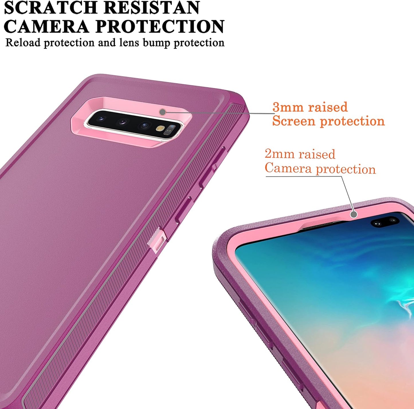 S10 Plus Case with Self Healing TPU Film [2 Pack] and Camera Lens Screen Protective Film [2 Pack], YmhxcY Heavy