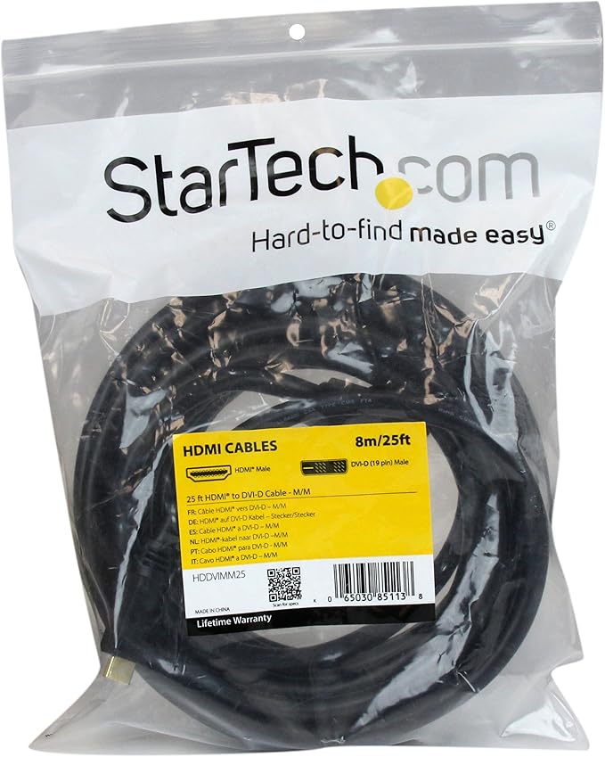 StarTech.com 25 ft HDMI to DVI-D Cable - HDMI to DVI Adapter / Converter Cable - 1x DVI-D Male, 1x HDMI Male - Black, 25 feet