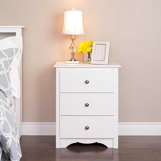 Prepac Sonoma Traditional Tall Nightstand Side Table with 3 Drawers, Functional Tall 3-Drawer Bedside Table 16" D x 23" W x 29" H, White, WDC-2403