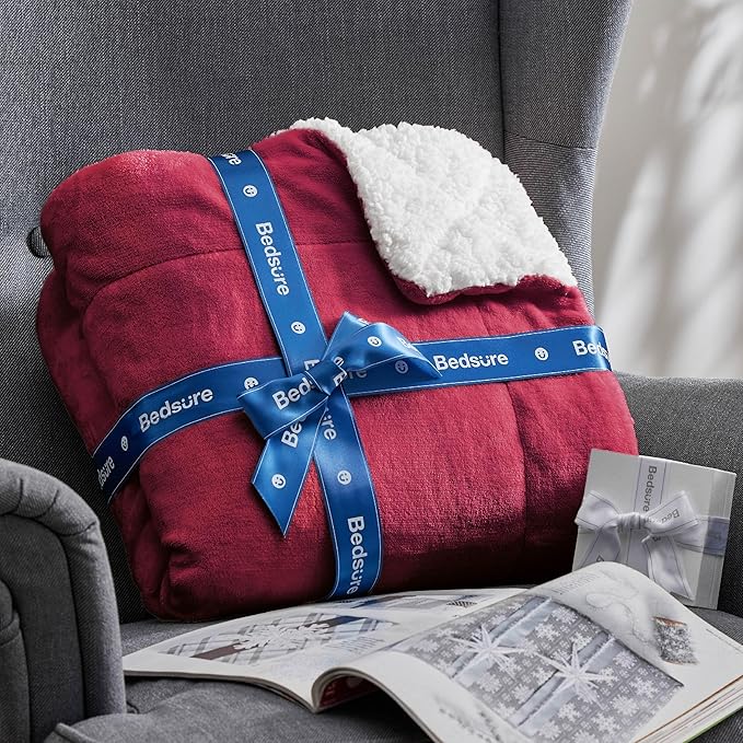 Bedsure GentleSoft Sherpa Fleece Throw Blanket Twin Size for Couch - Thick and Warm Throw for Girls and Women, Soft Fuzzy Plush Twin Christmas Blanket for Winter, Red, 60x80 Inches