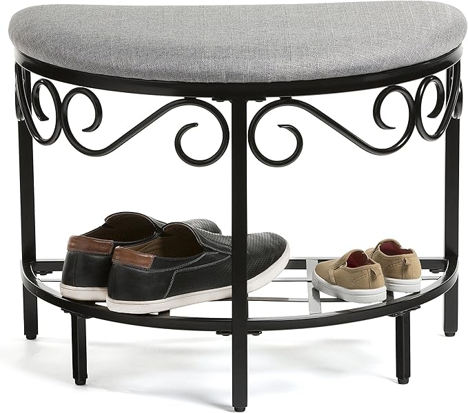 Mango Steam Half Moon Shoe Bench - Vanity Seat/Dressing Stool/Makeup Chair - Heather Gray