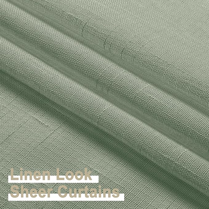 Aiyufeng Kirei Sage Green Linen Sheer Curtains 63 inch Length - Premium Flax Linen Material Soft Semi Sheer Half Privacy Protected for Livingroom, Bedroom, Farmhouse, W 40 x L 63 inch, 2 Panels