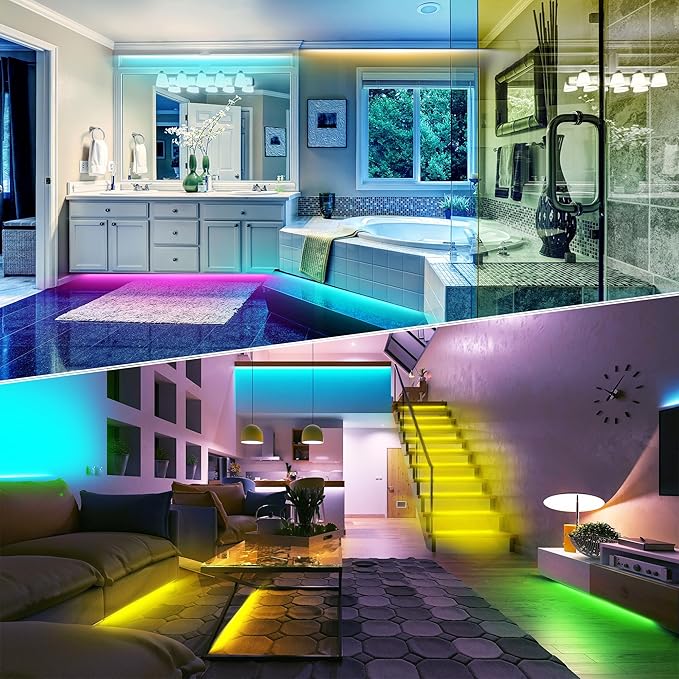Led Lights for Bedroom 50ft (1 Roll), Color Changing RGB Led Strip Lights with 60 Keys Remote and App Control, Music Sync Led Lights for Room Kitchen Party Home Decor