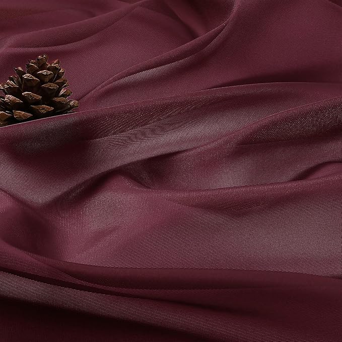 OWENIE Burgundy Vine Sheer Curtains, Sheer Curtains 96 inches Long 2 Panels Set, Rod Pocket Fimly Sheer Drapes for Living Room/Bedroom, 2pcs, Each 59" W x 96" L