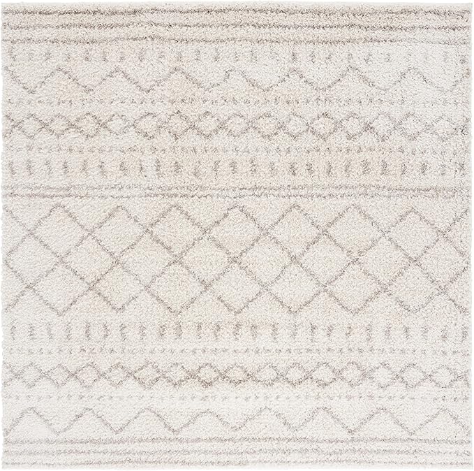 SAFAVIEH Arizona Shag Collection Area Rug - 6'7" Square, Ivory & Beige, Moroccan Design, Non-Shedding & Easy Care, 1.6-inch Thick Ideal for High Traffic Areas in Living Room, Bedroom (ASG741A)