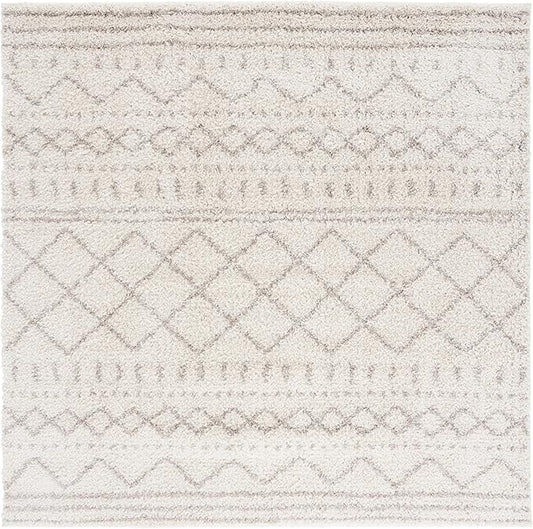 SAFAVIEH Arizona Shag Collection Area Rug - 6'7" Square, Ivory & Beige, Moroccan Design, Non-Shedding & Easy Care, 1.6-inch Thick Ideal for High Traffic Areas in Living Room, Bedroom (ASG741A)