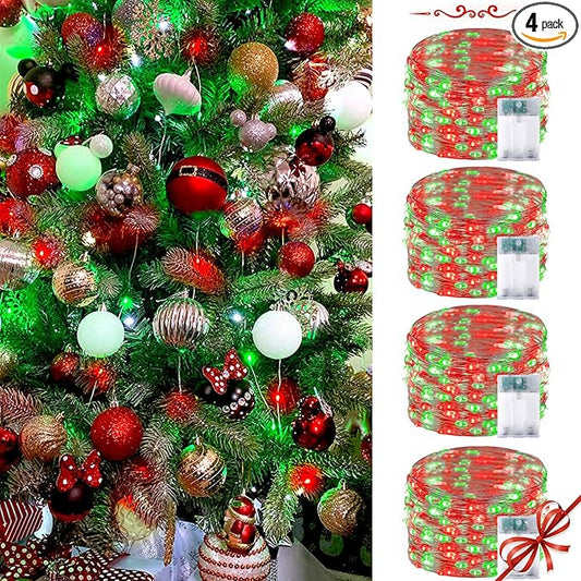 4 Pack Red and Green Christmas String Lights, Each 20FT 60 LED Fairy Lights Battery Operated with Timer, Waterproof Twinkle Lights for Outdoor and Indoor Bedroom Home Yard Patio Christmas Decorations