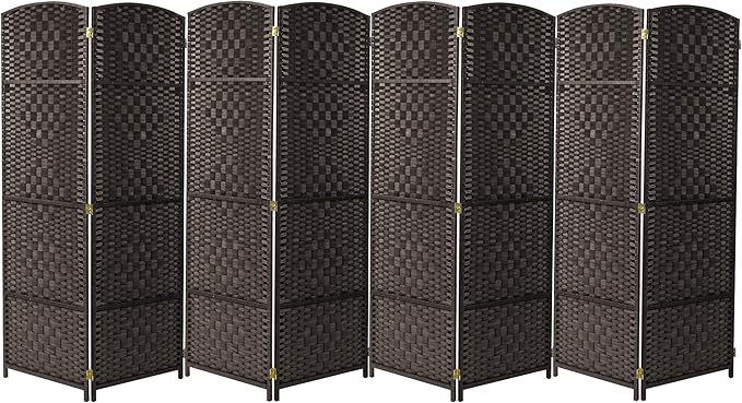 Sorbus Room Divider 6 ft. Tall - Privacy, Wide Double Hinged, Mesh Hand-Woven Design, Folding Screens, Wall Divider for Room Separation, Espresso Brown Wicker, 8 Panel