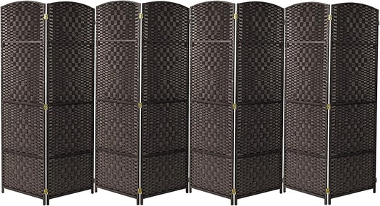 Sorbus Room Divider 6 ft. Tall - Privacy, Wide Double Hinged, Mesh Hand-Woven Design, Folding Screens, Wall Divider for Room Separation, Espresso Brown Wicker, 8 Panel