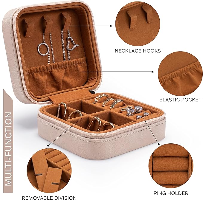 Custom Leather Jewelry Box w/Name & Birth Flower Month - Birthday Gifts for Women, Personalized Jewelry Travel Case - Customized Jewelry Organizer Box, Mom Birthday Gifts - Gray