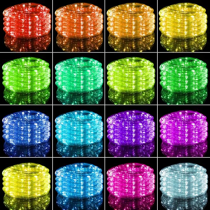 Minetom Color Changing Rope Lights Outdoor, 33FT 100 LED String Lights with Plug & Remote, Waterproof Christmas Light Outdoor Decoration, Twinkle Rope Light for Outside Indoor Bedroom,16 Colors