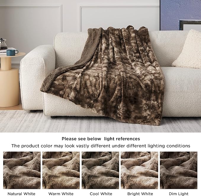 Bedsure GentleSoft Sherpa Fluffy Throw Blanket - Fleece Warm and Cozy Throw for Women Gift, Plush & Fuzzy Faux Fur Christmas Blanket for Couch, Sofa, Bed Decor, Tie Dye Design, Brown, 50x60 Inches