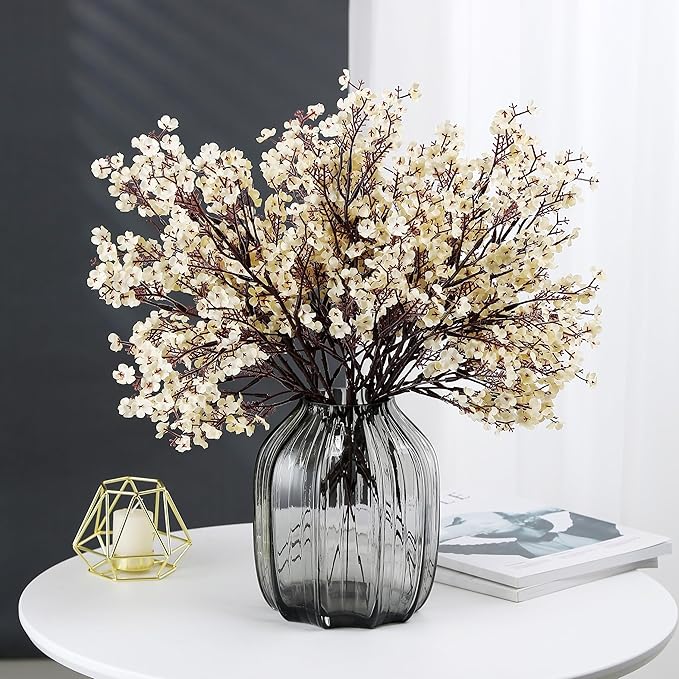 JAKY-Global Babys Breath Fabric Cloth Artificial Flowers 12 Bundle European Fake Silk Plants Decor Wedding Party Decoration Bouquets Real Touch DIY Home Garden (Champagne-12 pcs)
