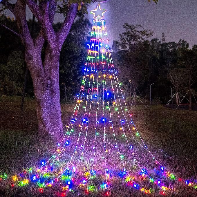 FUNIAO (New) Christmas Decoration Lights, 320 LED Waterproof String Lights with Star Topper, 8 Light Modes for Christmas Tree Decoration, Holiday, Wedding (Multicolor)