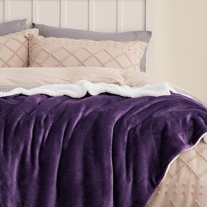 Bedsure GentleSoft Sherpa Fleece Throw Blanket Twin Size for Couch - Thick and Warm Throw for Girls and Women, Soft Fuzzy Plush Twin Blanket for Winter, Purple, 60x80 Inches