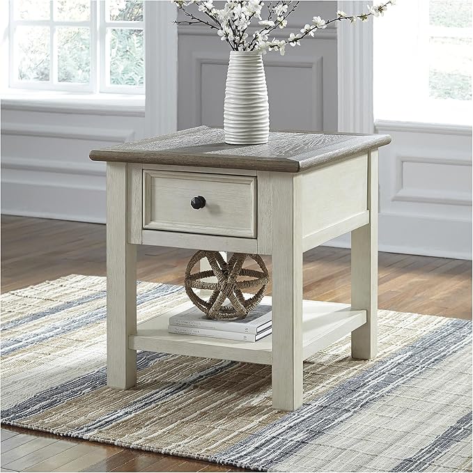 Signature Design by Ashley Bolanburg Farmhouse Square Two Tone End Table, Antique Cream