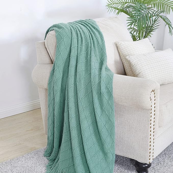 BOURINA Dark Cyan Throw Blanket 50x60 Inches Throw Textured Solid Soft Sofa Couch Decorative Knit Blanket
