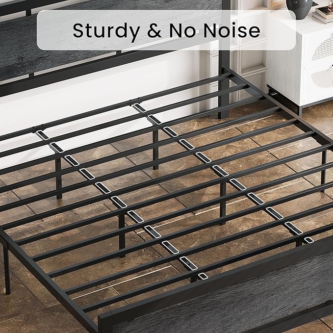 LIKIMIO California King Bed Frame with Headboard and Footboard, Metal Strong Supports, Easy Assembly, Noise-Free, No Box Spring Needed, Charcoal Grey