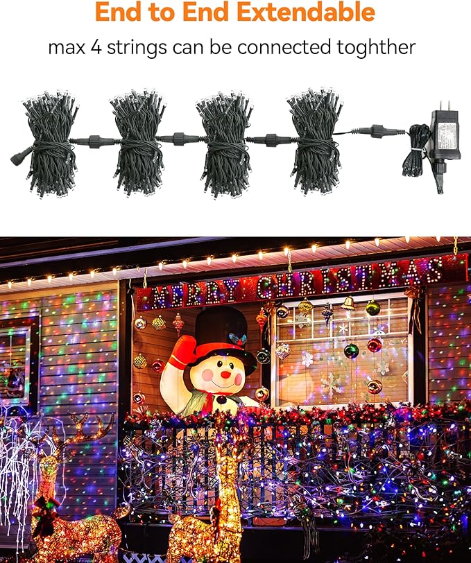 Blingstar Christmas Lights Colored String Lights 33 Ft 100 LED Waterproof Multicolor Twinkle Lights 8 Modes 30 V Plug in Fairy String Lights for Indoor Outdoor Xmas Tree Bedroom Garden Party Decor