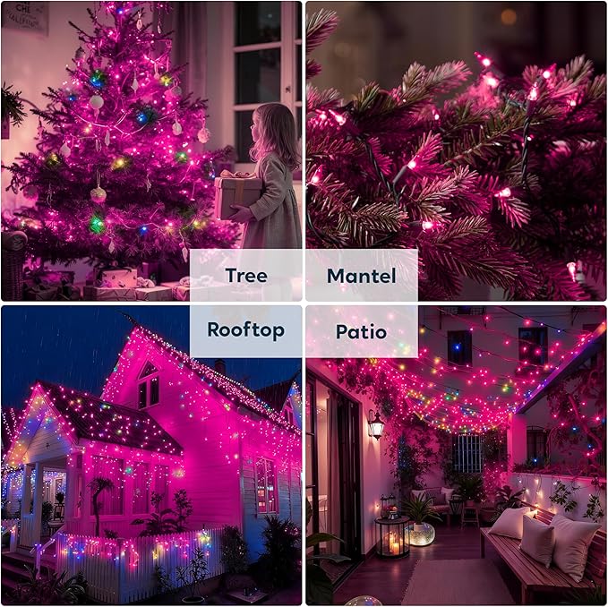 Joiedomi Pink Christmas String Lights,200(2x100) 42.8FT Valentines Day Fairy Tree Lights Plug in for Indoor Outdoor Xmas Valentines Decor Patio Holiday Theme Party Yard House,Green Wire
