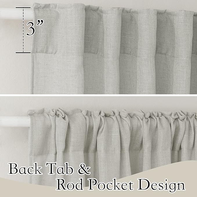 RYB HOME Linen Sheer Curtains 95 inches Long, Textured Privacy Semi Sheer Curtains 2 Hanging Options for Bedroom Office Living Room Patio Door Window Decor, Grey, W 52 x L 95, 2 Pcs