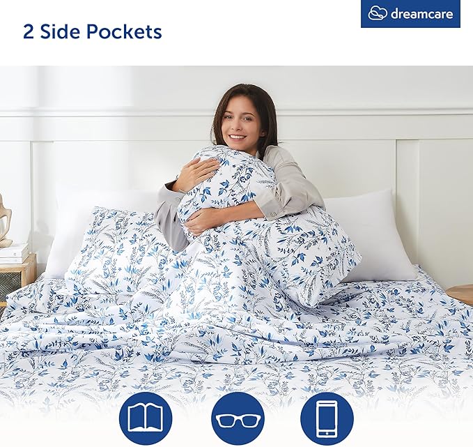 DREAMCARE Full Size Bed Sheets - Luxurious Floral Full Sheet Set - 4 Pc Ultra Soft Breathable Wrinkle Free Brushed Microfiber Floral Blue