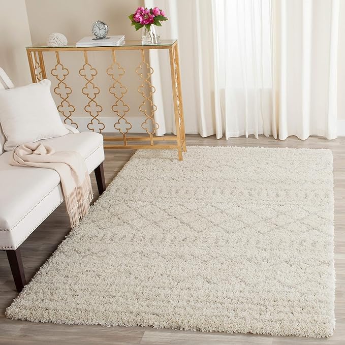 SAFAVIEH Arizona Shag Collection 5'1" Round Ivory/Beige ASG741A Moroccan Non-Shedding Living Room Bedroom Dining Room Entryway Plush 1.6-inch Thick Area Rug