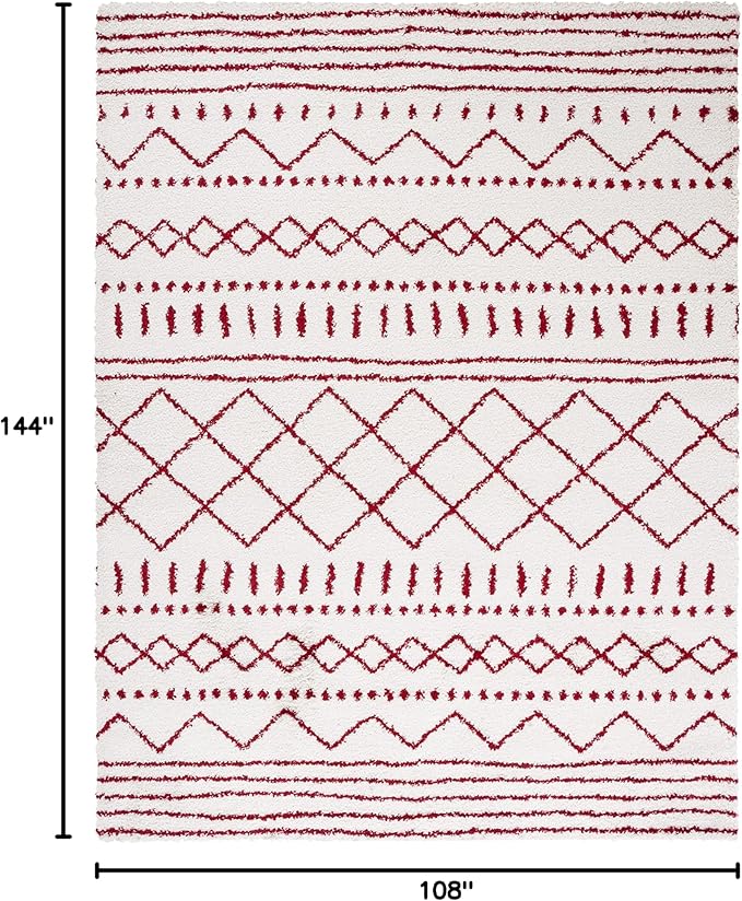 SAFAVIEH Arizona Shag Collection Area Rug - 9' x 12', Ivory & Red, Moroccan Design, Non-Shedding & Easy Care, 1.6-inch Thick Ideal for High Traffic Areas in Living Room, Bedroom (ASG741P)