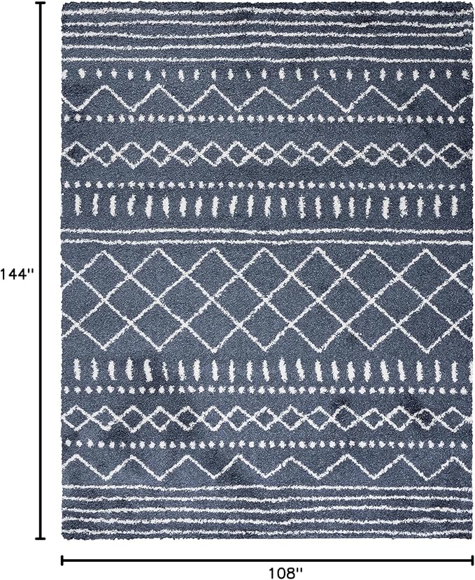 SAFAVIEH Arizona Shag Collection Area Rug - 9' x 12', Slate Blue & Ivory, Moroccan Design, Non-Shedding & Easy Care, 1.6-inch Thick Ideal for High Traffic Areas in Living Room, Bedroom (ASG741L)