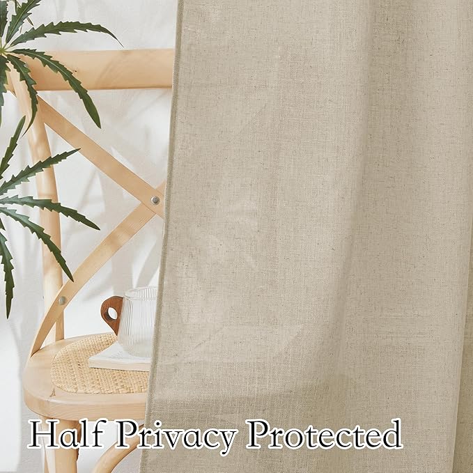 RYB HOME Semi Sheer Curtains 102 inches Long, Breathable Light Filtration Half Privacy Window Curtains & Drapes for Bedroom Living Room, Beige, W 52 x L 102 inches, 2 Panels Set