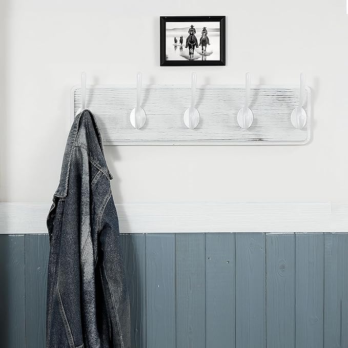 WEBI Coat Rack Wall Mount,Coat Hooks Wall Mounted,16" Hole to Hole,Large Coat Hanger Wall Hook Rack,5 Hooks for Hanging Coats,Hats,Jacket,Clothes,White,2 Packs