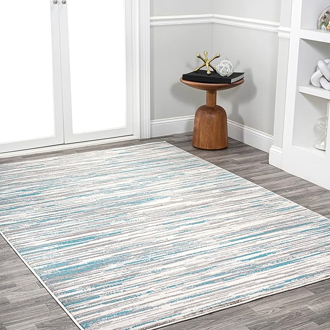 JONATHAN Y Speer Abstract Linear Stripe Gray/Blue Indoor Area Rug, 4x6, Contemporary, Rustic, Easy-Cleaning for Living Room, Bedroom, Kitchen, Pet Friendly, Non-Shedding (LUX106A-4)