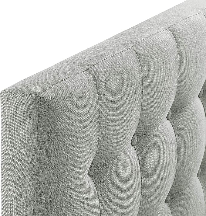 Modway Emily Tufted Button Linen Fabric Upholstered Twin Headboard in Gray