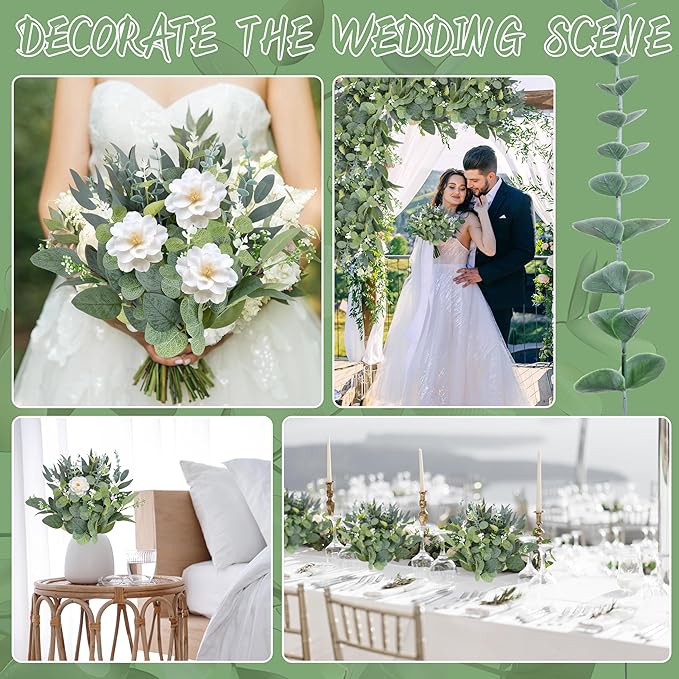 150 Pcs 4 Kinds Mixed Artificial Eucalyptus Leaves Stems Bulk Fake Silver Dollar Eucalyptus Bundle Faux Plants Greenery for DIY Bouquets Floral Arrangement Wedding Engagement Party Decor
