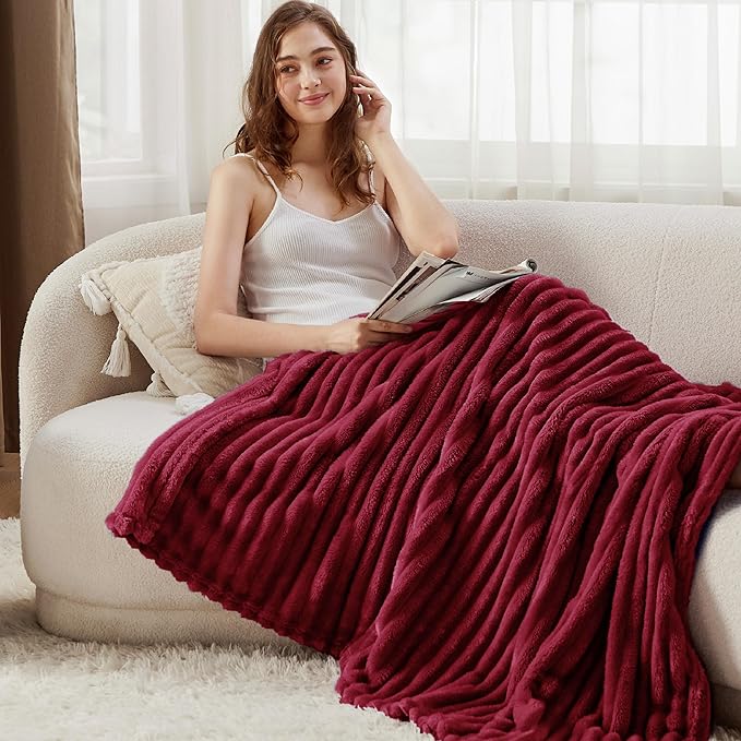 Bedsure GentleSoft Deep Red Blanket for Couch - Cozy Soft Blankets for Women, Cute Small Throws for Girls, 50x60 Inches