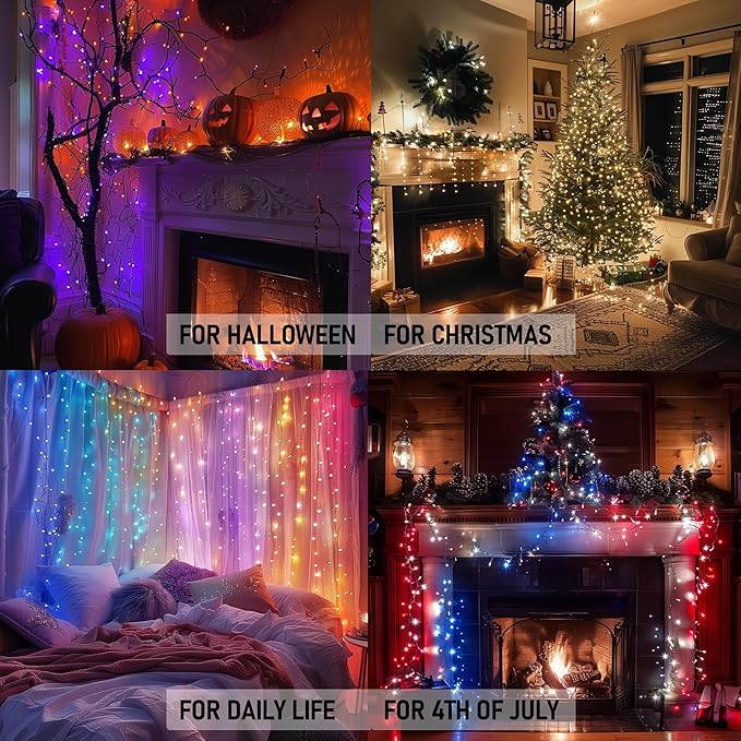 Dazzle Bright Smart Color Changing Christmas Lights, 66FT 200 LED RGB String Lights with Remote & App Controlled, Halloween Decorations for Indoor Outdoor Holiday Xmas Tree Party Decor